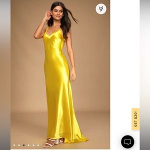 Lulus Perfectly Classy Yellow Satin Strappy Maxi Dress, xs
